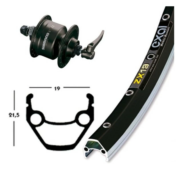 Xxcycle Roue Dynamo 26' Shimano DH3N72 Exal ZX 19 Noir (559-19)